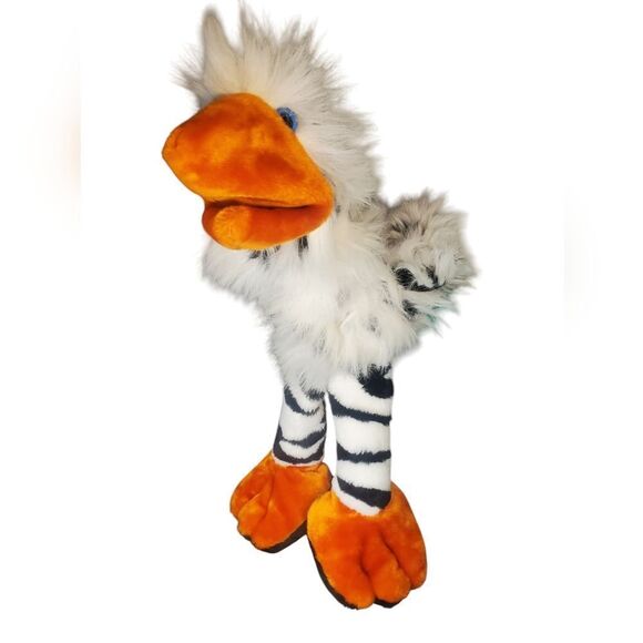 Lucy's Toys Bird Hand Puppet PlushBlack White Blue Eyes Imagination - Picture 1 of 3